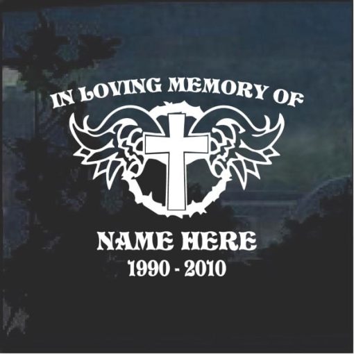 In loving memory decal sticker cross and angel wings