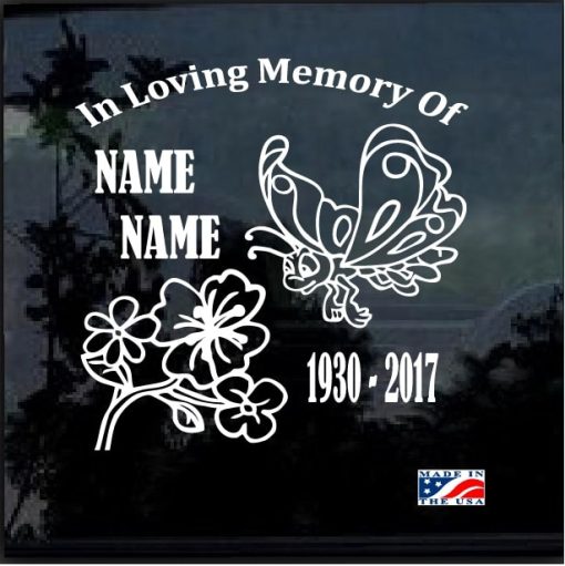 In loving memory decal sticker butterfly and flower