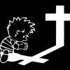 Calvin Praying at Cross Decal - https://customstickershop.us/product-category/stickers-for-cars/