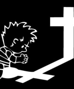 Calvin Praying at Cross Decal - https://customstickershop.us/product-category/stickers-for-cars/