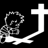 Calvin Praying at Cross Window Decal Sticker