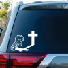 Calvin Praying at Cross Window Decal Sticker