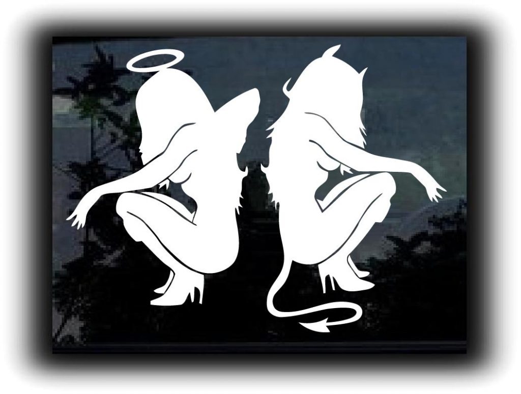 Good and Evil Angel Squatting Decal - https://customstickershop.us/product-category/stickers-for-cars/