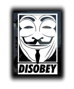 Guy Fawkes Disobey Decal Sticker - https://customstickershop.us/product-category/stickers-for-cars/