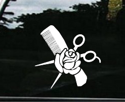 Hair Stylist Decals -Comb and Rose Car Sticker