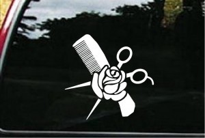 Hair Stylist Comb and Rose Decal - https://customstickershop.us/product-category/career-occupation-decals/