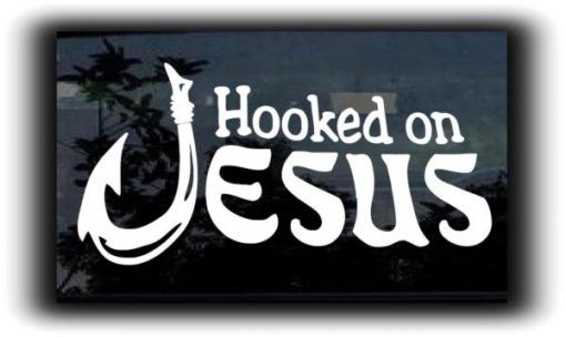 Hooked on Jesus Decal Sticker - https://customstickershop.us/product-category/religious-stickers/