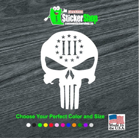 Punisher Skull 3 Percenter Window Decal Sticker, Custom Made In the USA