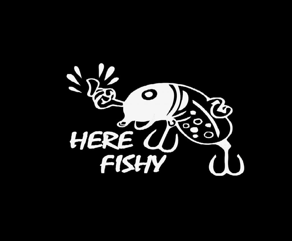 Here Fishy Fishing Lure Decal