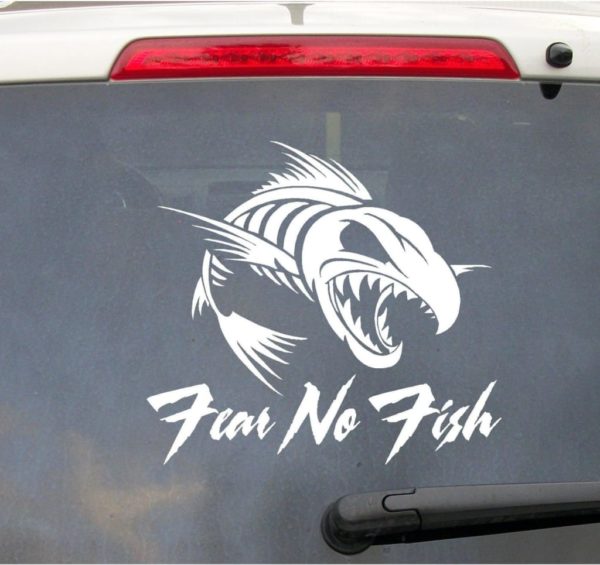 FEAR NO FISH Funny Vinyl Decal Sticker Car Window laptop tablet truck bumper 10" 
