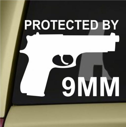 Protected by 9mm Decal Sticker - https://customstickershop.us/product-category/stickers-for-cars/