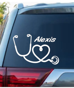 Heart Stethoscope With Name nurse Window Decal Sticker