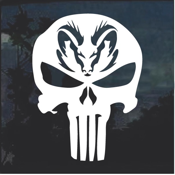 Dodge Ram Head Punisher Skull Window Decal Sticker, Custom Made In the USA