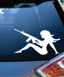 Sexy Girl With Gun Ak Window Decal Sticker