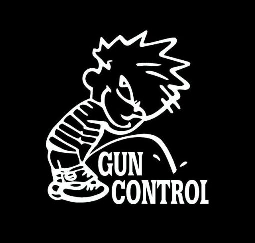 Calvin Piss on Gun Control Decal Sticker