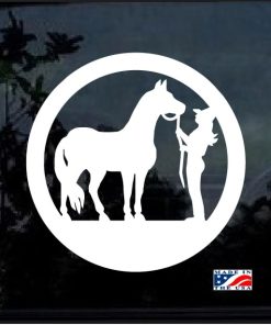 cowgirl and horse round decal sticker