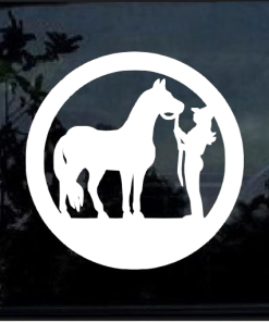 cowgirl and horse round decal sticker