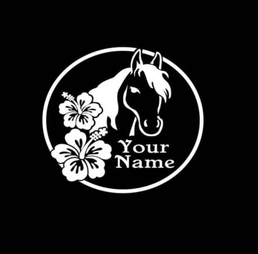 Horse with Hibiscus flower and name Decal