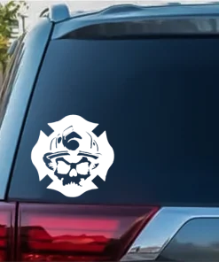 Fireman Crest Skull Window Decal Sticker