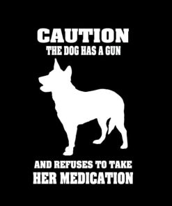 Caution Dog Has Gun Vinyl Decal Sticker