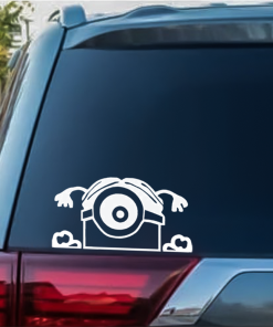 Girl Minion with bows peeking Window Decal Sticker