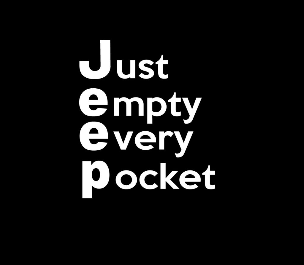 JEEP Just Empty Every Pocket Vinyl Decal Stickers