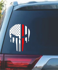 Punisher Skull Flag Fireman Firefighter Red Line window Decal Sticker