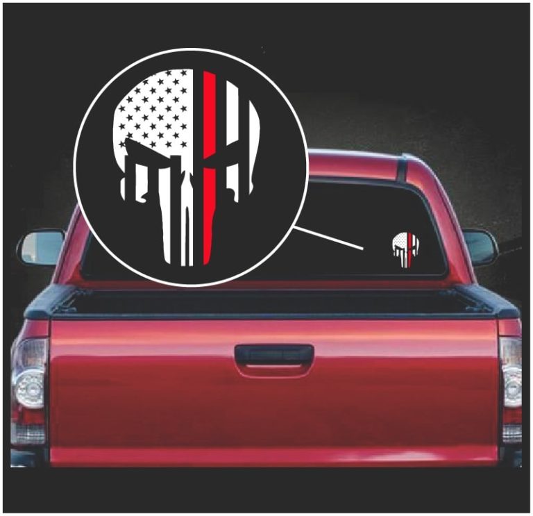 Punisher Skull Flag Fireman Firefighter Red Line Window Decal Sticker, Custom Made In the USA