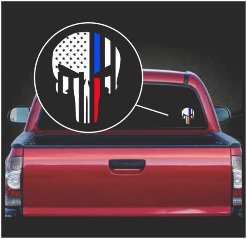 Punisher Skull Flag Police and Fireman Thin Line A2 Window Decal Sticker