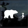 Girl Walking A Bear window decal Sticker