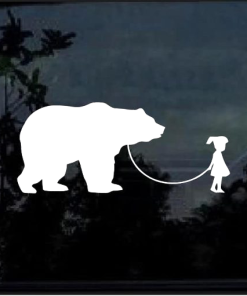 Girl Walking A Bear window decal Sticker