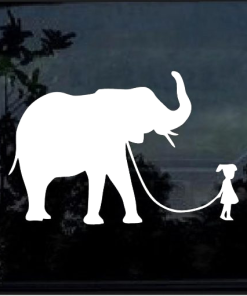 Girl Walking A Elephant window decal Sticker