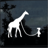 Girl Walking A Giraffe window decal Sticker