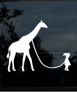 Girl Walking A Giraffe window decal Sticker