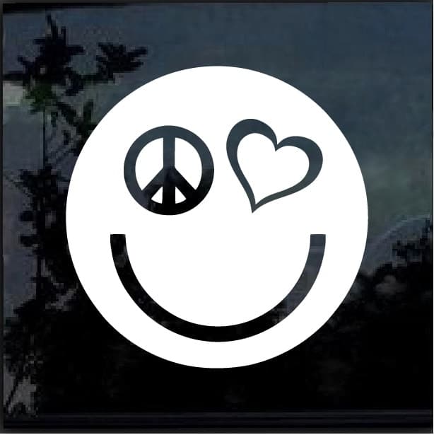 PEACE & LOVE Vinyl Decal Sticker Car Window Wall Heart and Happiness Symbol Logo 