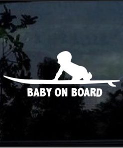 Baby on board surfing surf decal sticker