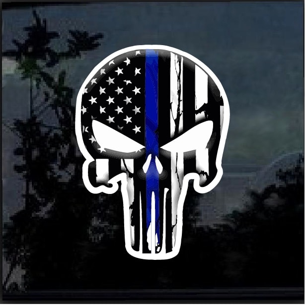 Punisher Skull Thin Blue Line Color Decal Sticker Custom Sticker Shop