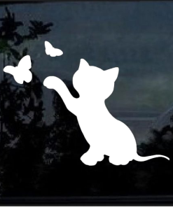 Kitten and Butterfly Cat Window Decal Sticker