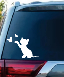 Kitten and Butterfly Cat Window Decal Sticker