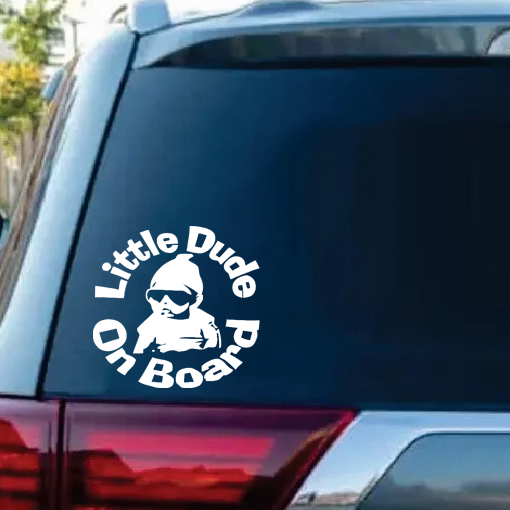 Little Dude on Board Round Baby on Board Sticker