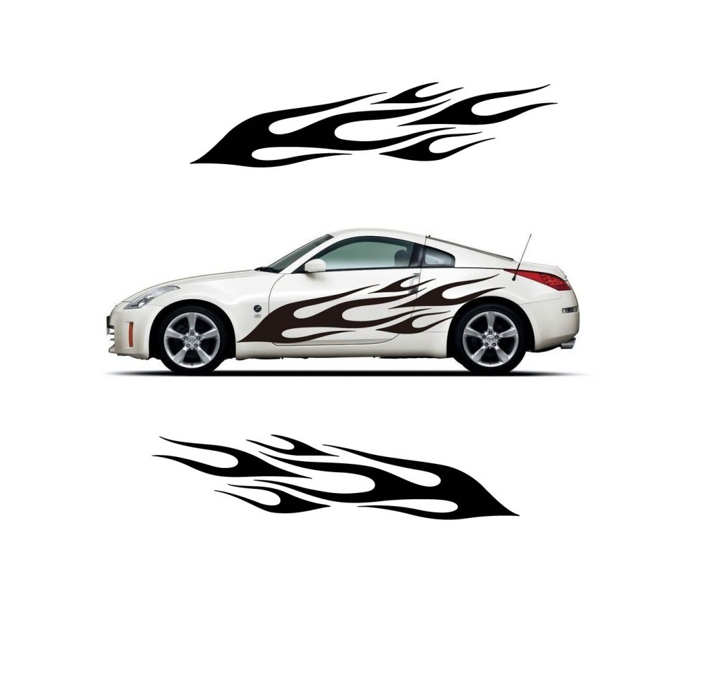 Car Side Graphic – Flames Rally Stripe set 13 x 60 | MADE IN USA