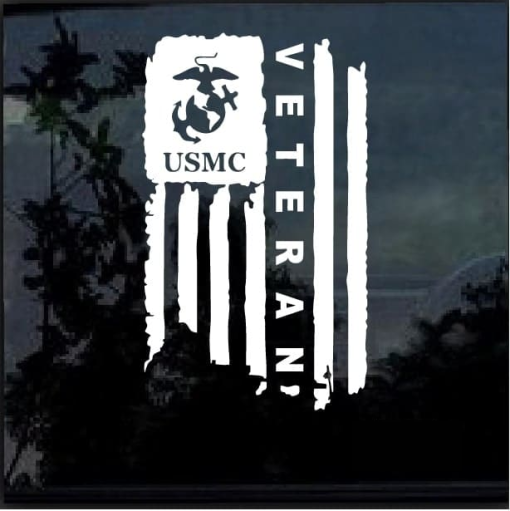 USMC Marine Veteran Weathered American Flag Decal Sticker