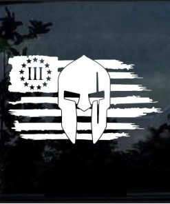 Three Percenter Spartan Weathered American Flag Window Decal Sticker