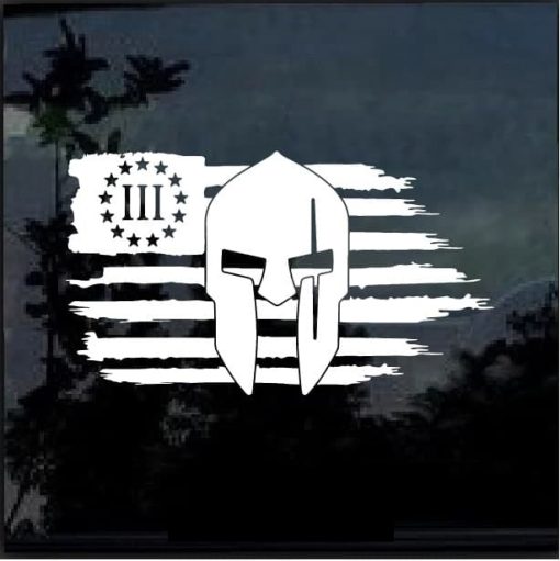 Three Percenter Spartan Weathered American Flag Window Decal Sticker