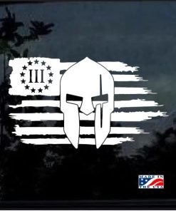 Three Percenter Spartan Weathered American Flag Decal Sticker