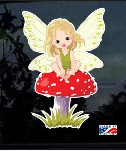 Baby Fairy on Mushroom Full Color 7 Inch Decal Sticker