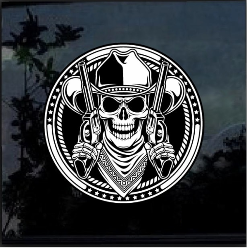 Cowboy Skull With Revolvers Color 7 Inch Decal Sticker