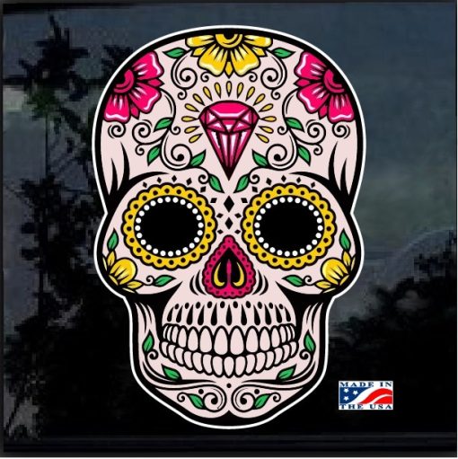Day Of the Dead Skull Full Color 7 Inch Decal Sticker D2