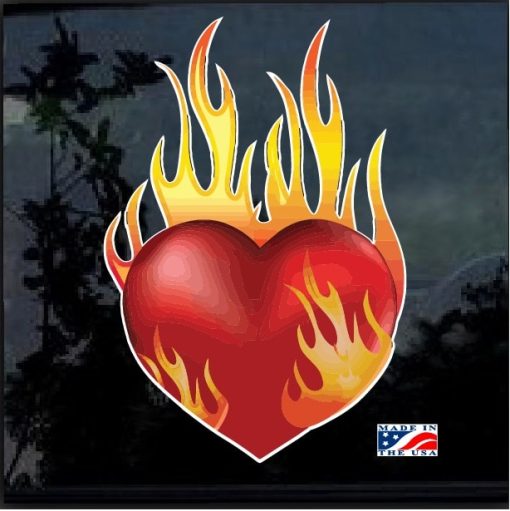 Flaming Heart Full Color Decal Sticker