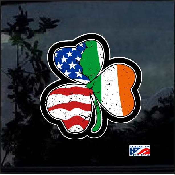 USA Ireland Shamrock Combo Friendship Vinyl Decal Bumper Sticker 3.75"x7.5" 